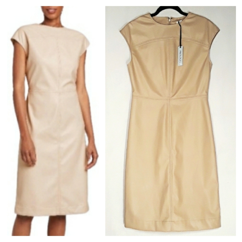 PROLOGUE Tan Faux Leather Sheath Dress X-Small NWT